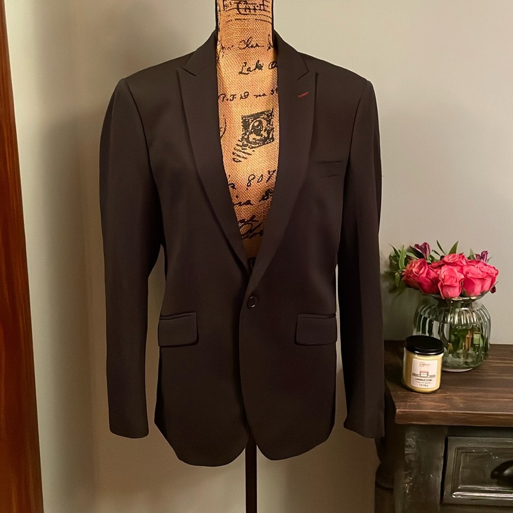 Bespoke Tazzio Europa black suit jacket. Small skinny fit.